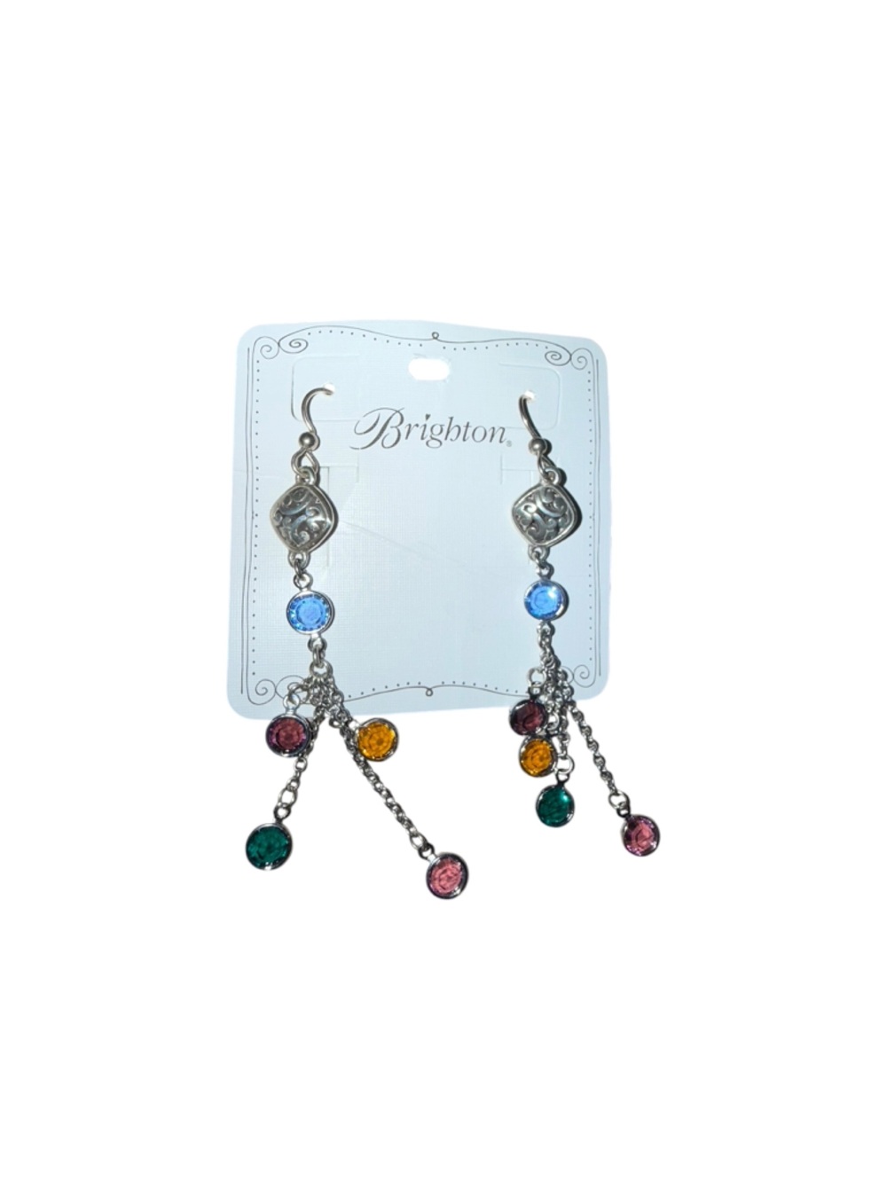 Brighton Silver Dangle Earrings with Blue, Green, Pink and Amber Stones